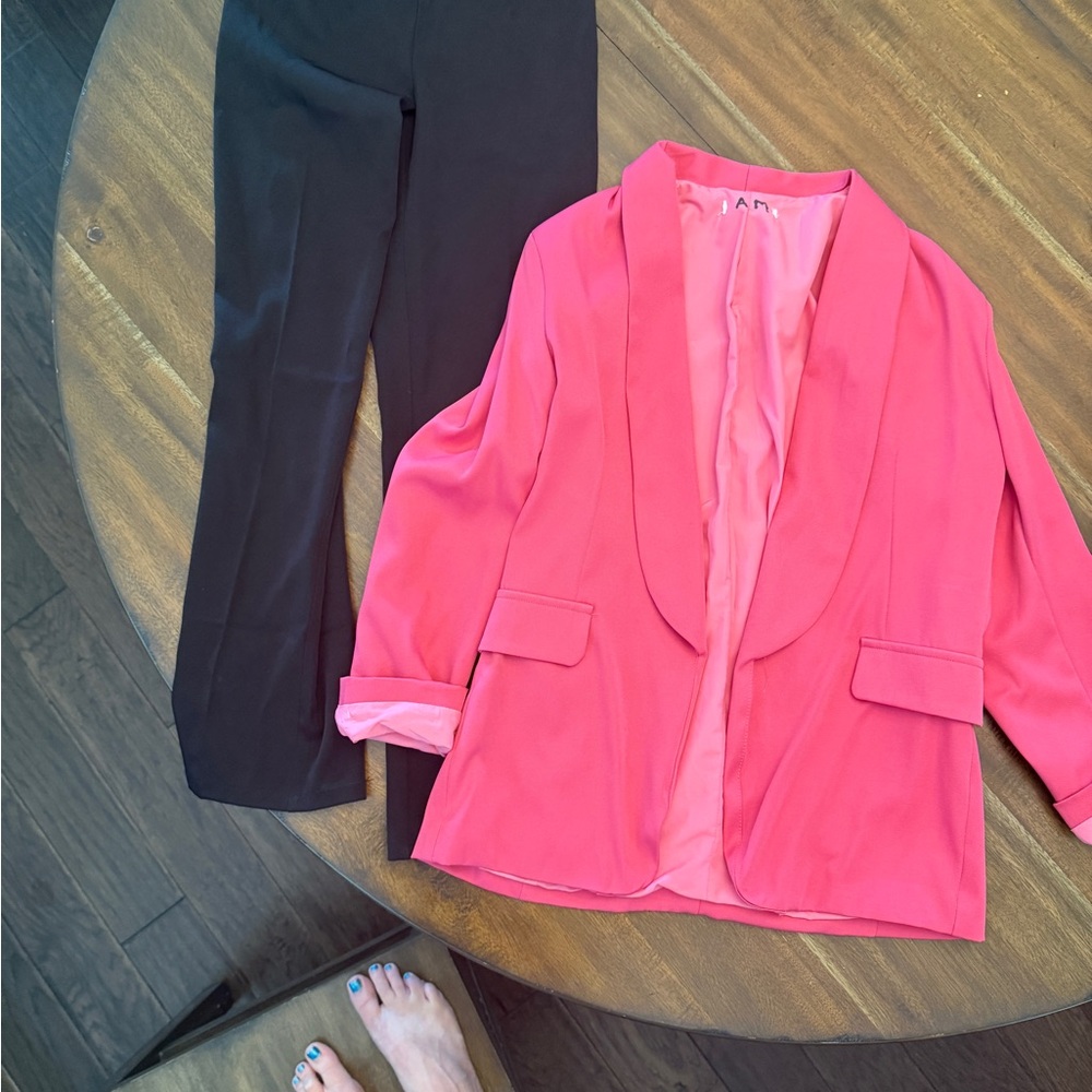 Pink Blazer and Black Pants Set
